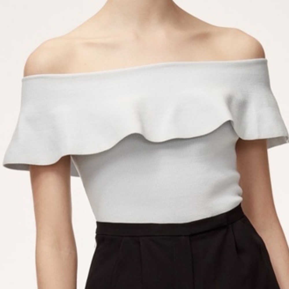 Aritzia Babaton Knit off shoulder ruffled tube top